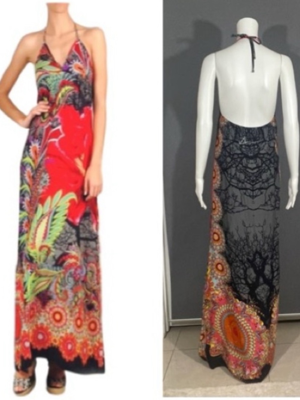 Desigual Halter-Neck Floral Print Maxi Dress in Multicolor